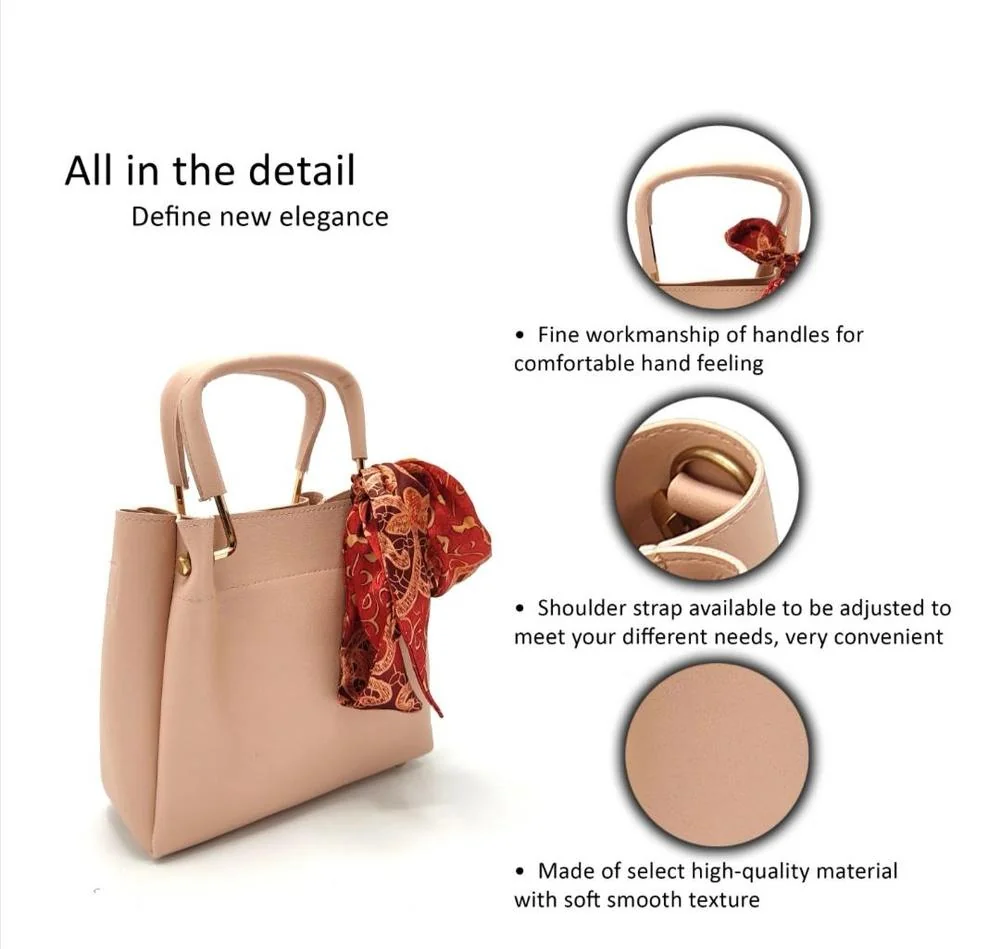 Pink PU Leather Crossbody Bag Set with Red Scarf