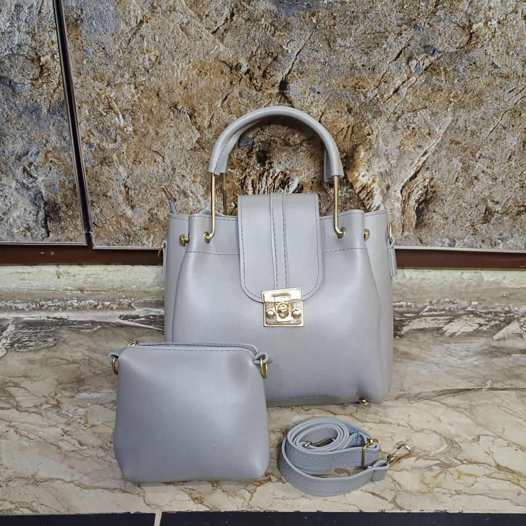 Grey PU Leather Crossbody Bag with Pouch for Women