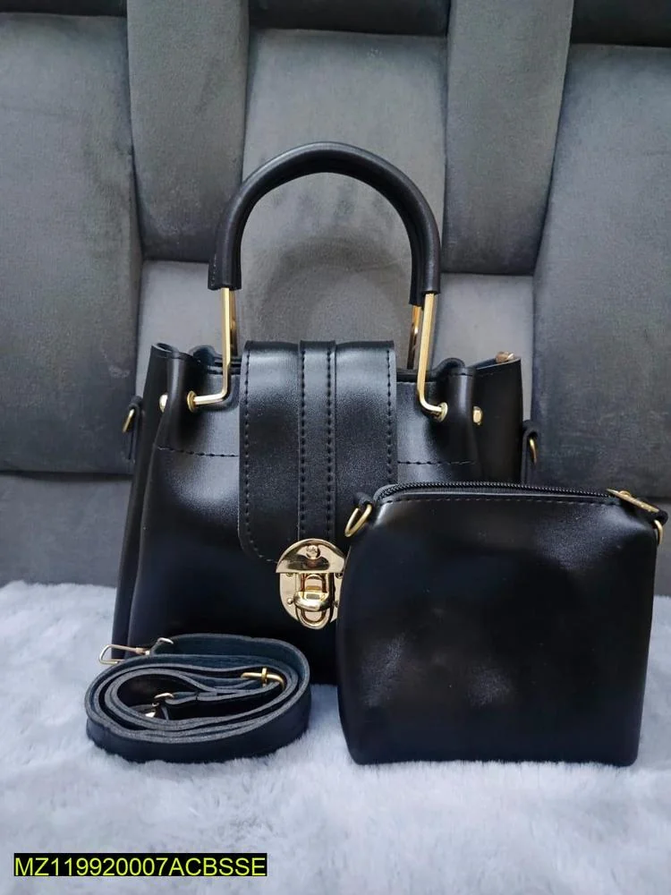 Women's PU Leather Plain Hand Bag Set