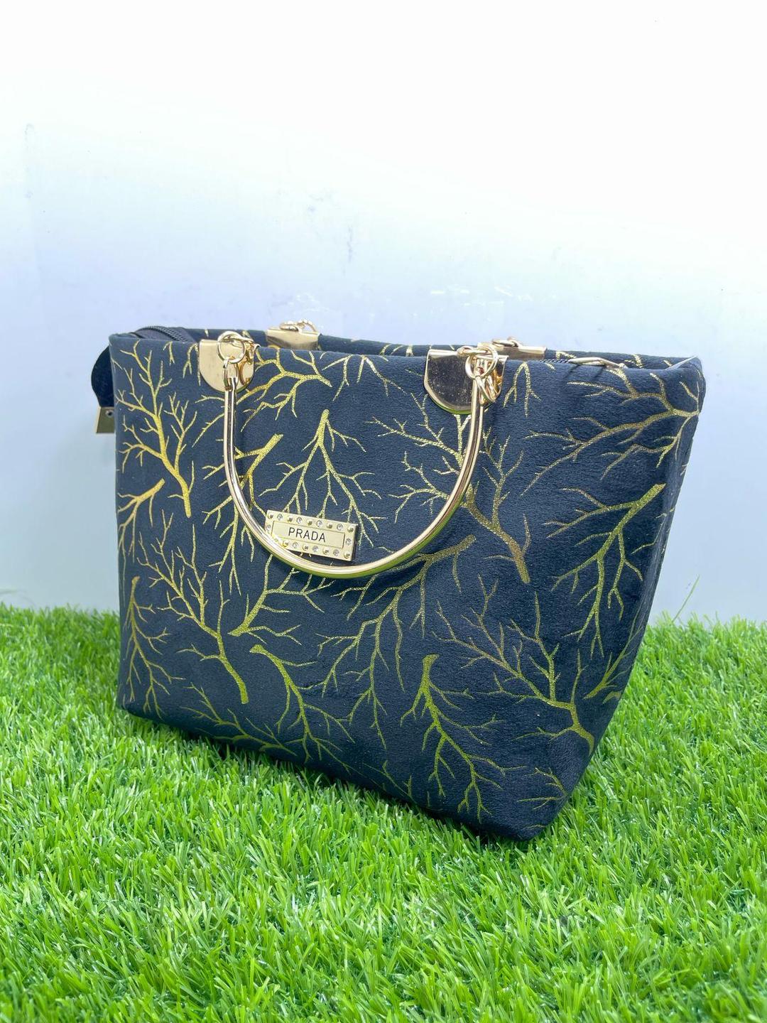Girls Velvet Printed Handbag Blue 10x5x8"