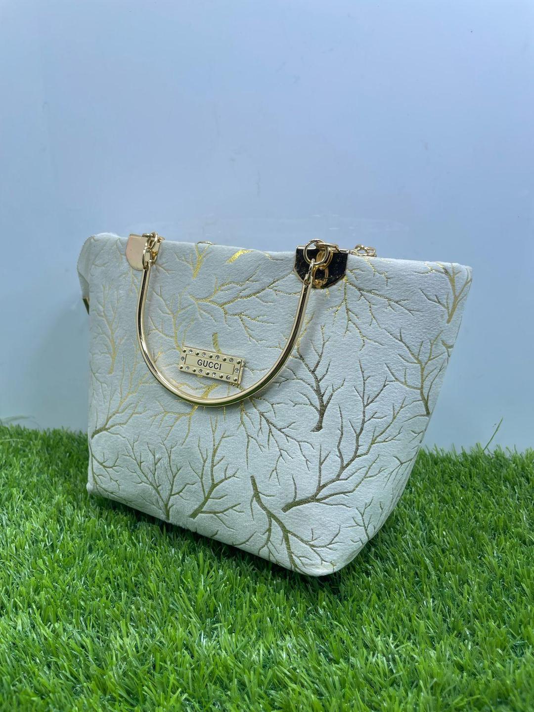 Velvet Printed Handbag White Top Handle for Girls