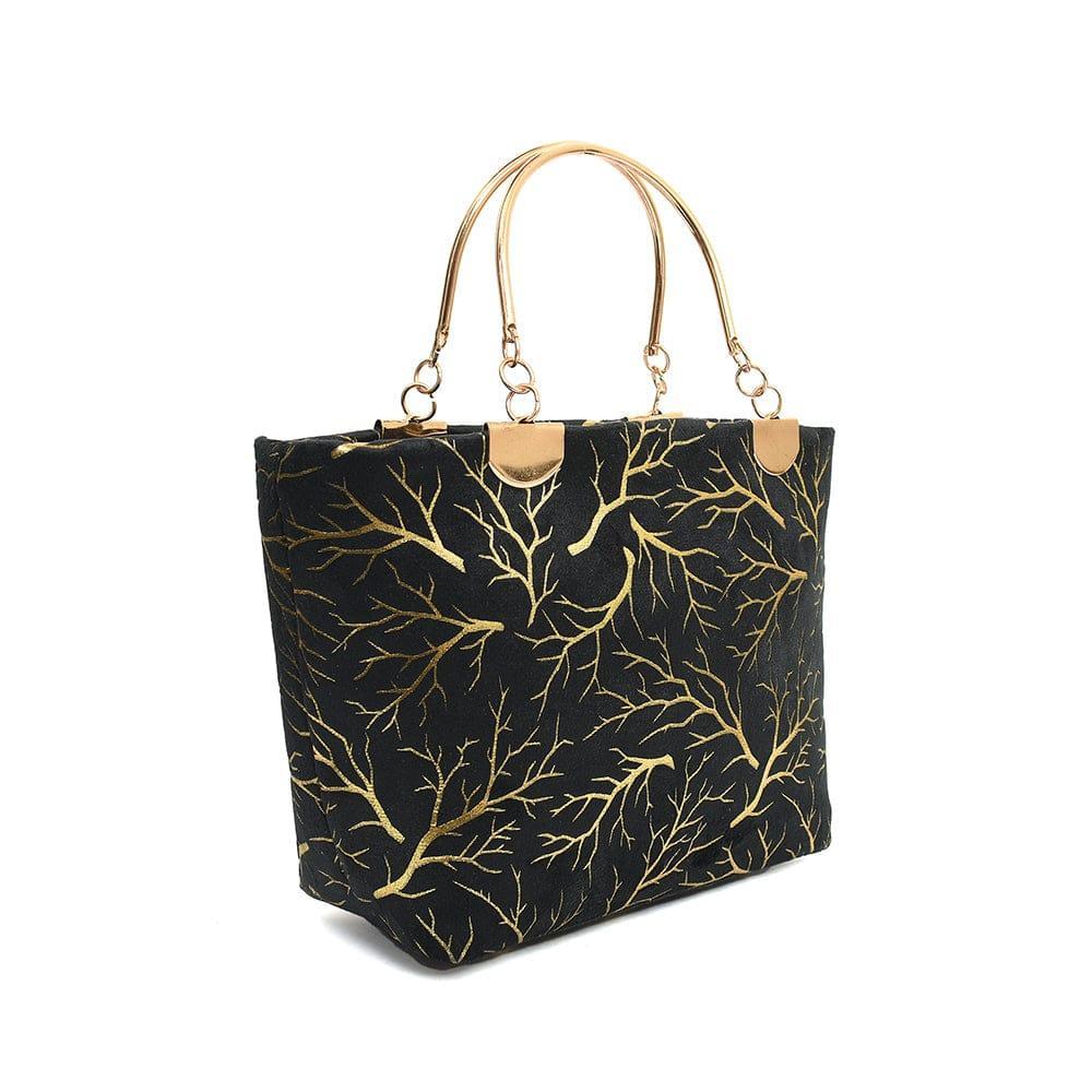 Black Velvet Tree Print Girl's Handbag 10x5x8"