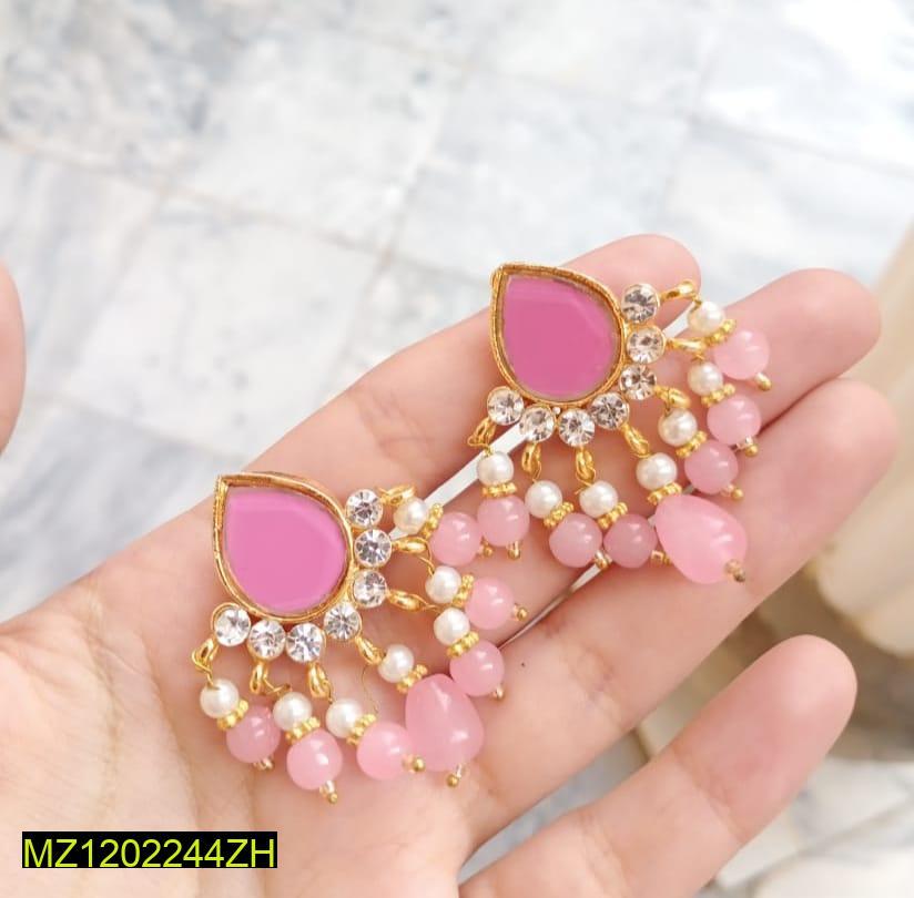 Gold Plated Pink Stone Earrings for Women