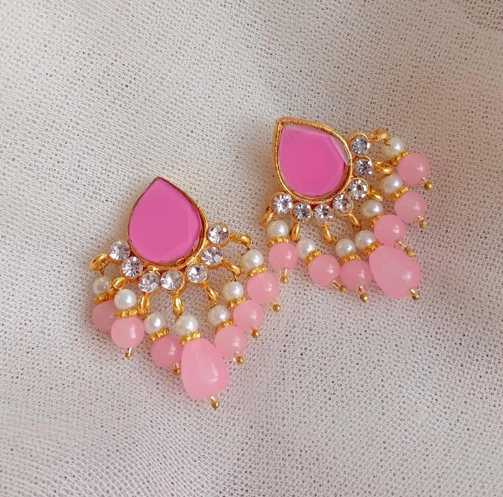 Gold Plated Pink Stone Earrings for Women