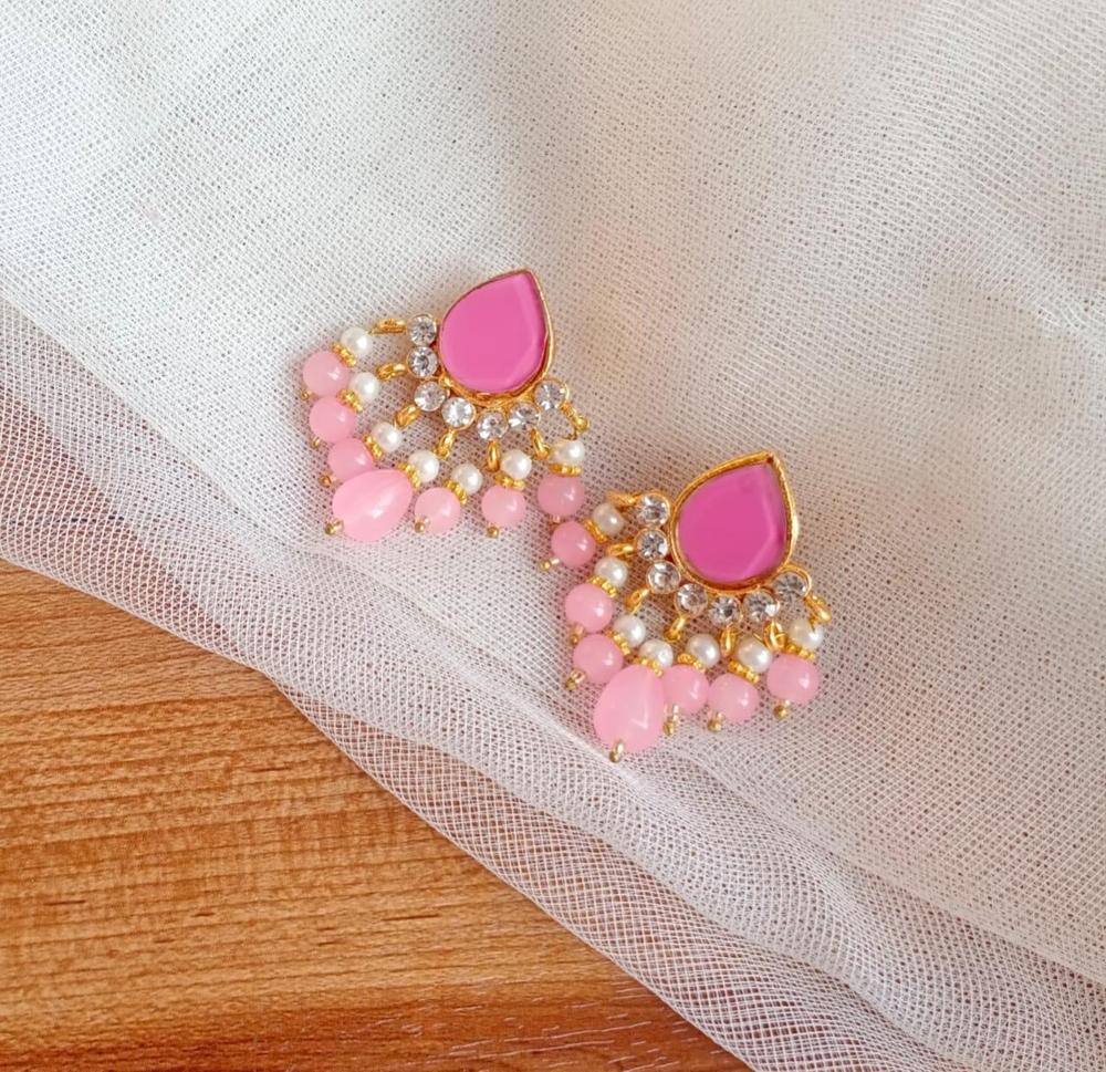 Gold Plated Pink Stone Earrings for Women
