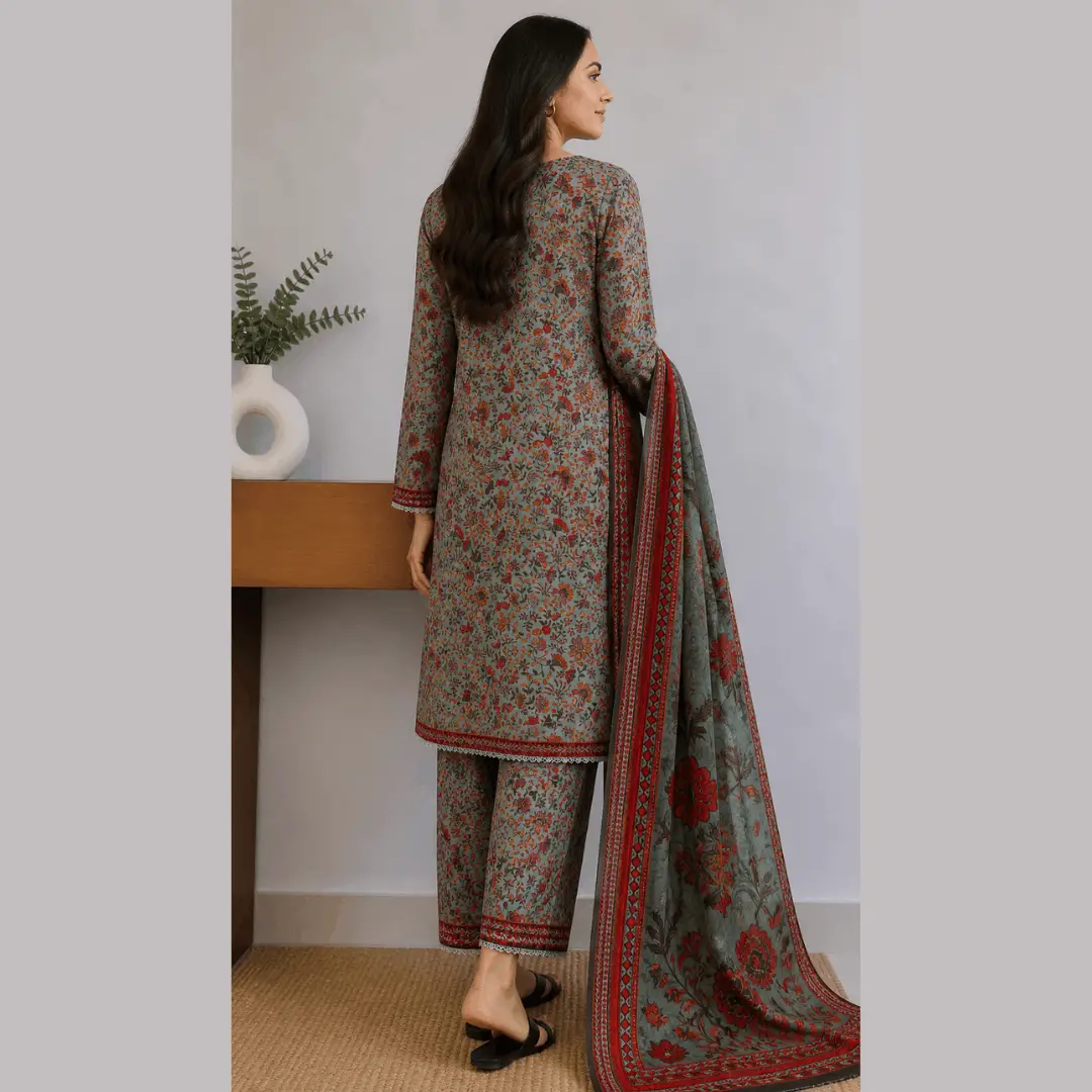 3 Pcs Women's Stitched Lawn Digital Print Suit