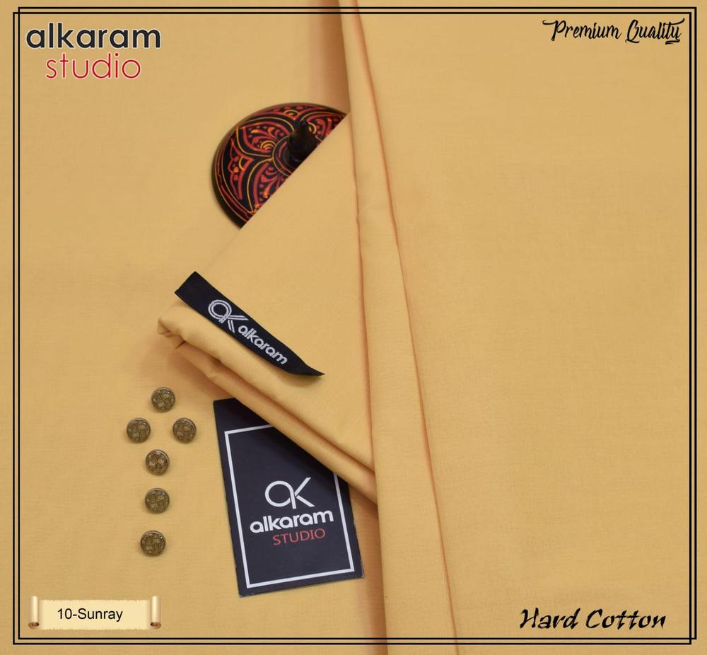 Men Unstitched Paper Cotton Suit Mustard 8 Button Summer Wear