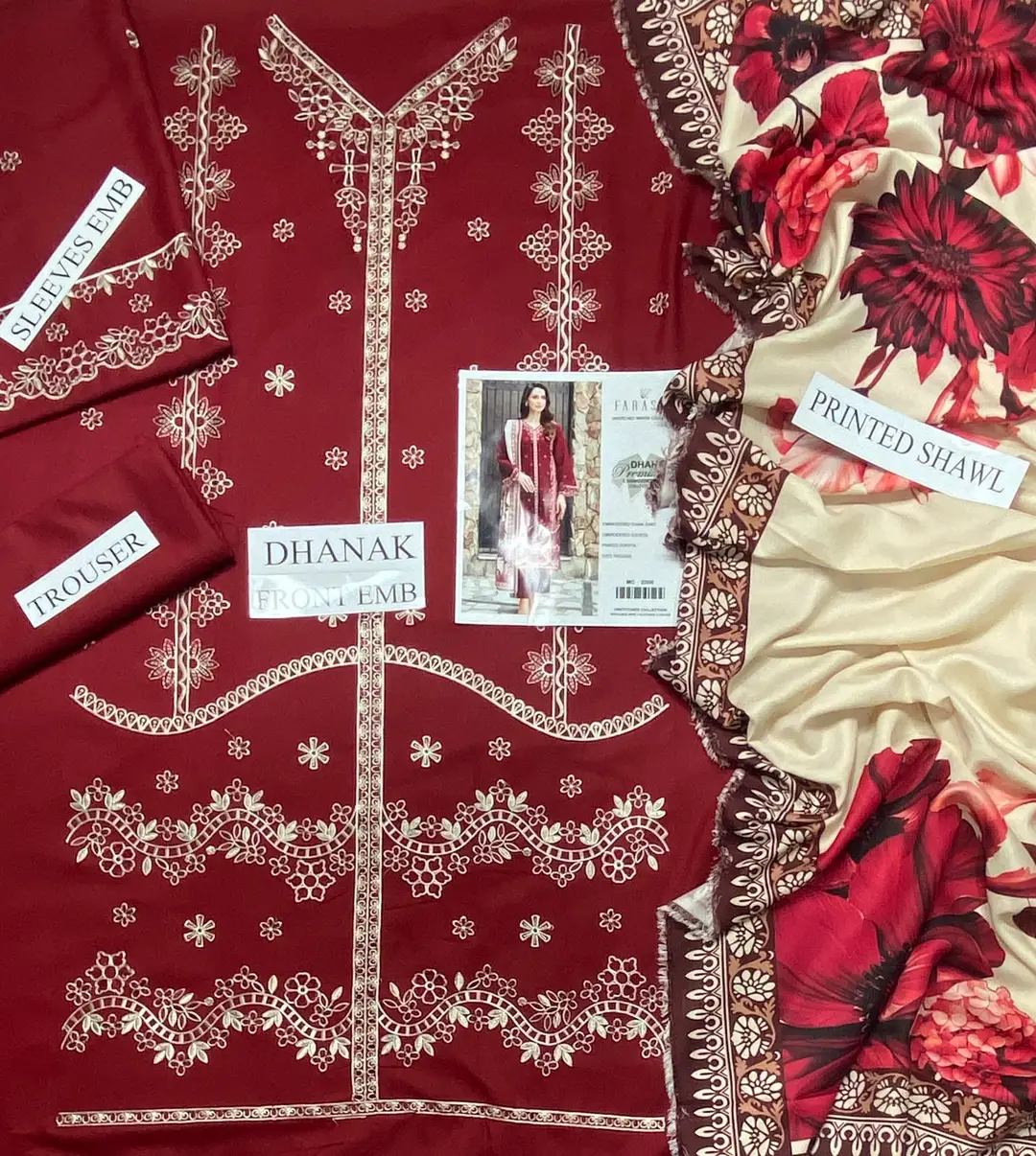 3 Pcs Women's Unstitched Embroidered Suit