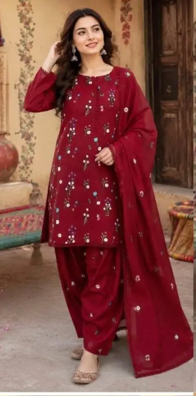 3 Pcs Women's Unstitched Embroidered Suit