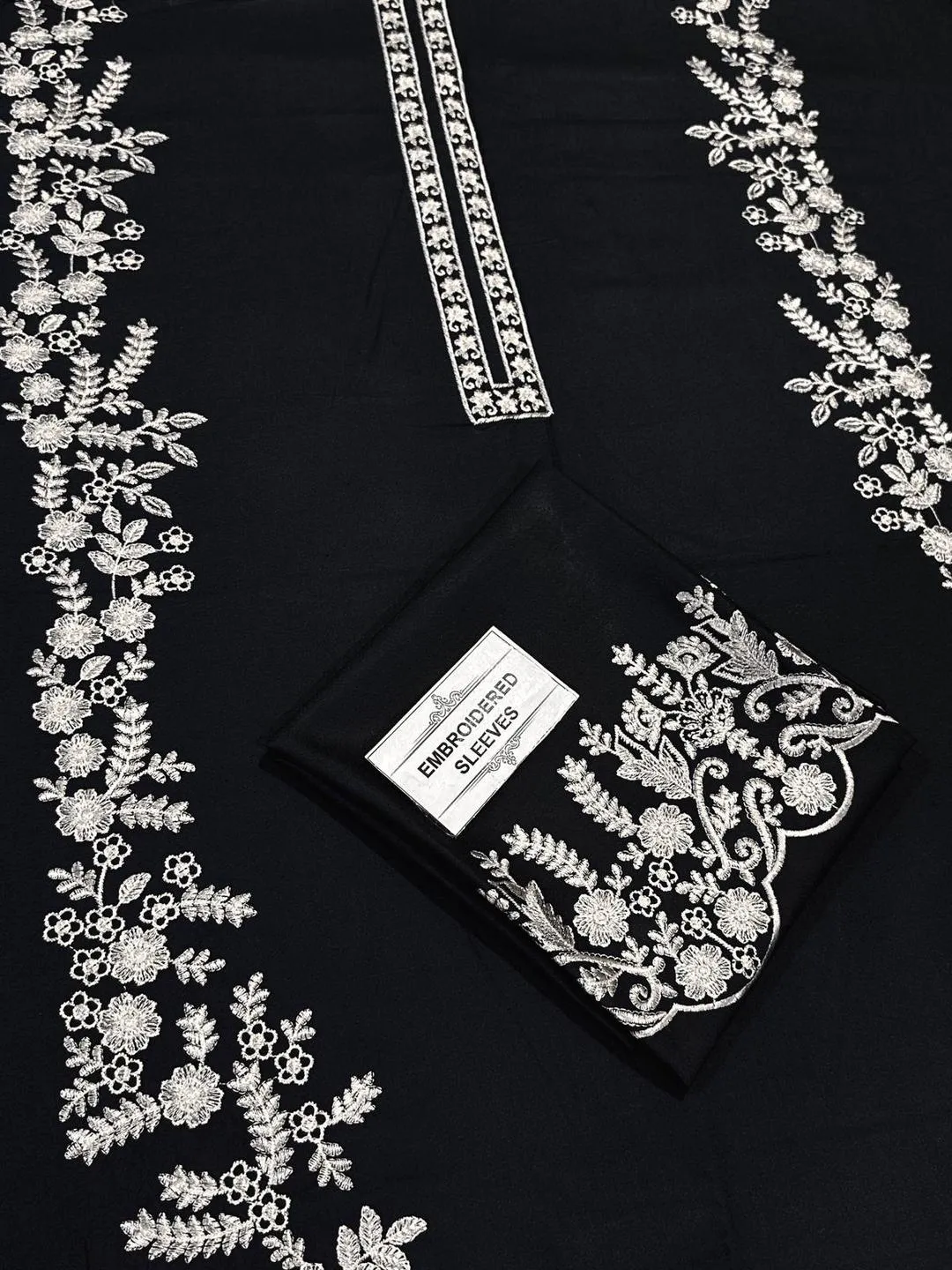 Unstitched Lawn Suit Black White Embroidery 2.5m