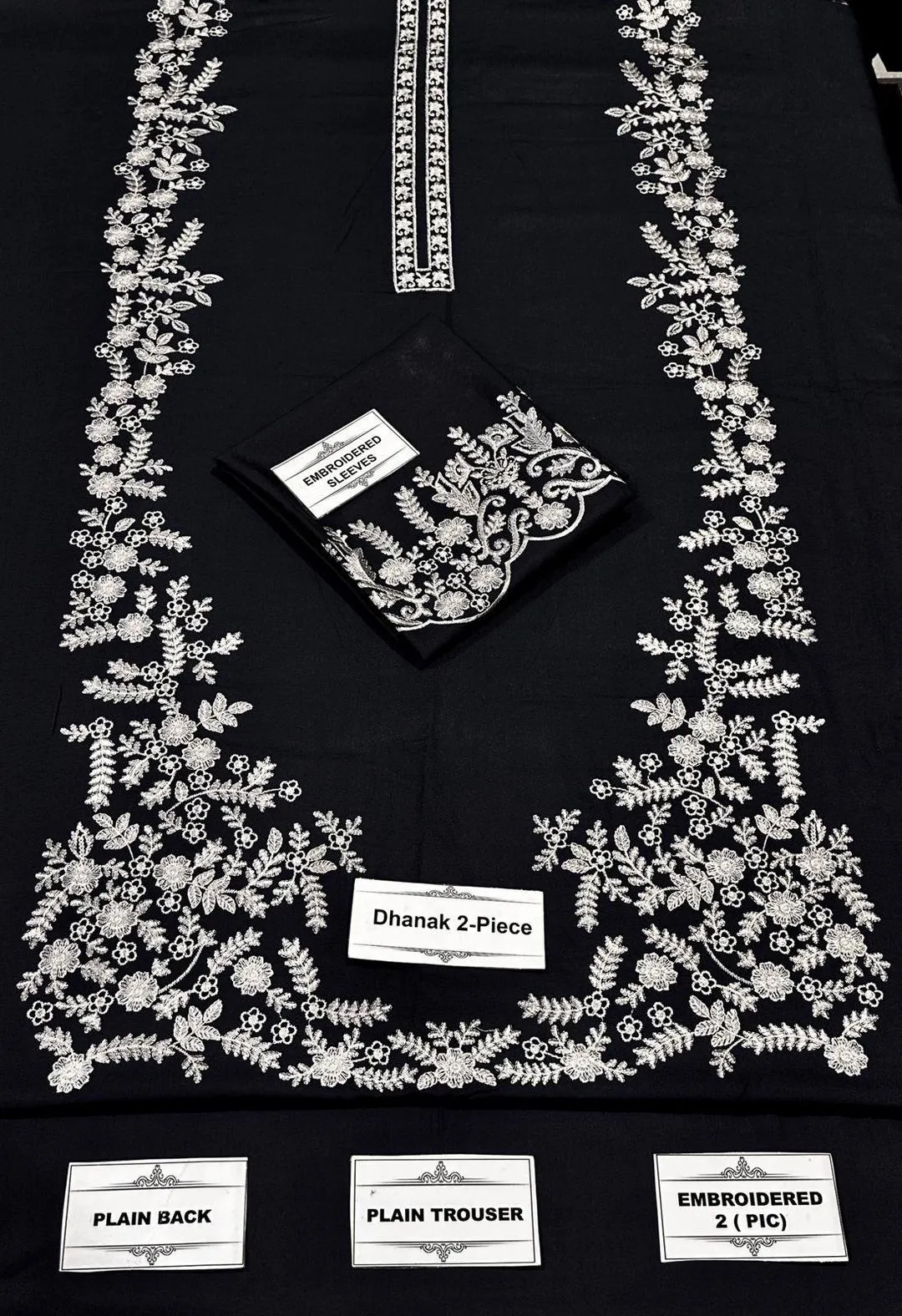 Unstitched Lawn Suit Black White Embroidery 2.5m