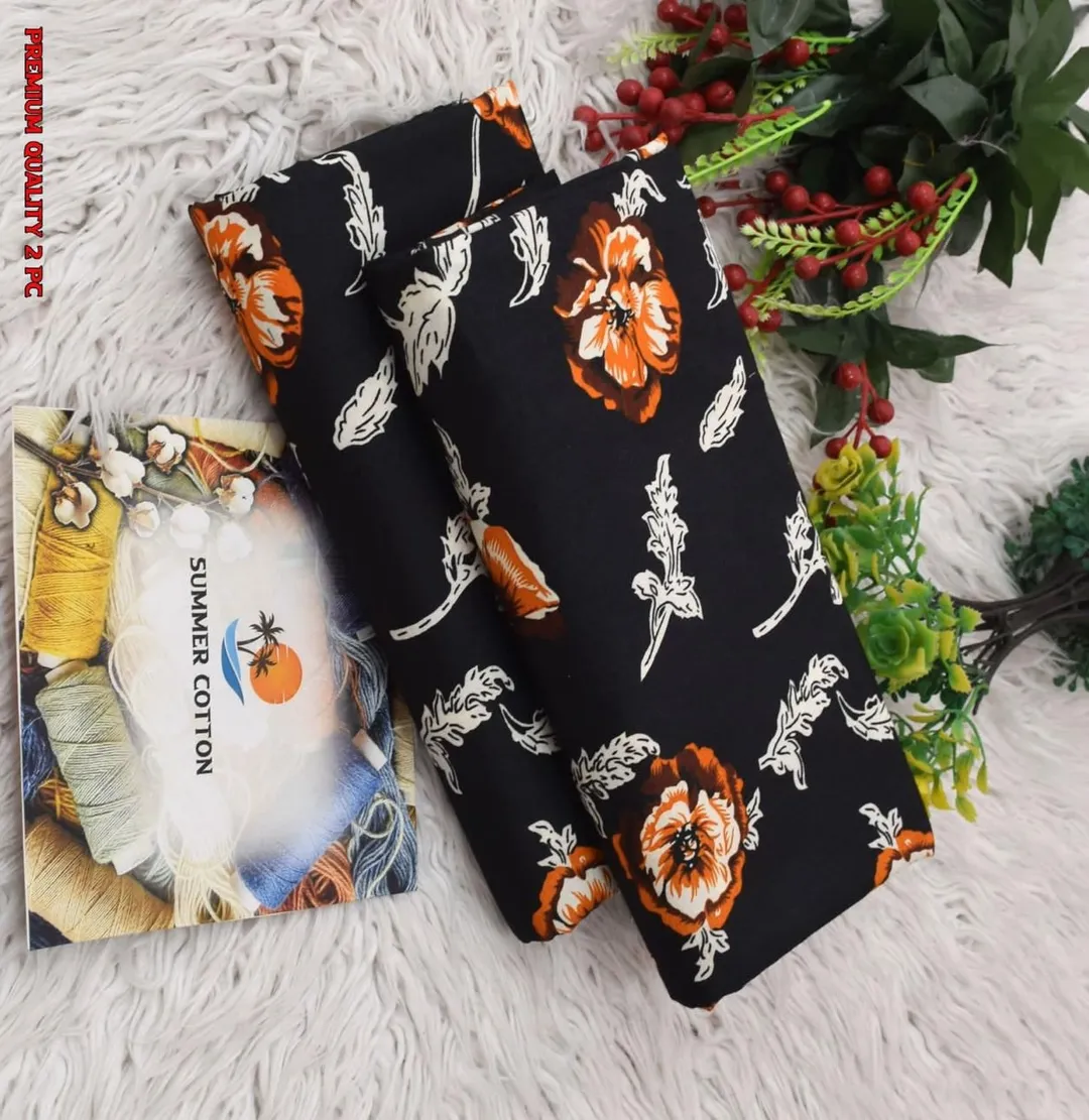 Black Printed Cotton 2Pc Women Suit Summer