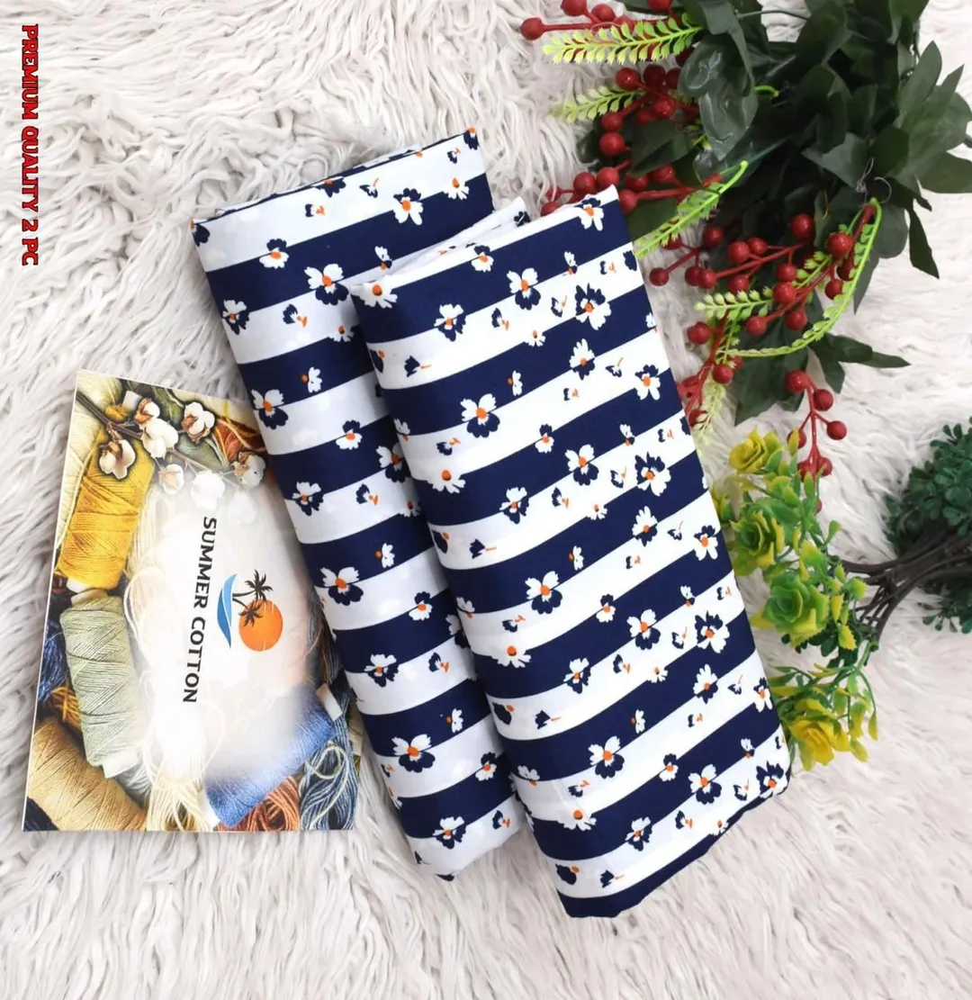 Women Printed Cotton Shirt Trouser Set Blue 2 Pcs