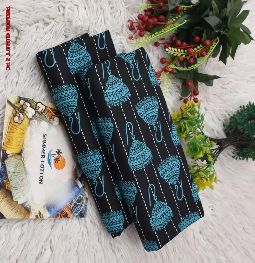 Women Printed Cotton Suit Blue 2 Pcs Summer Wear