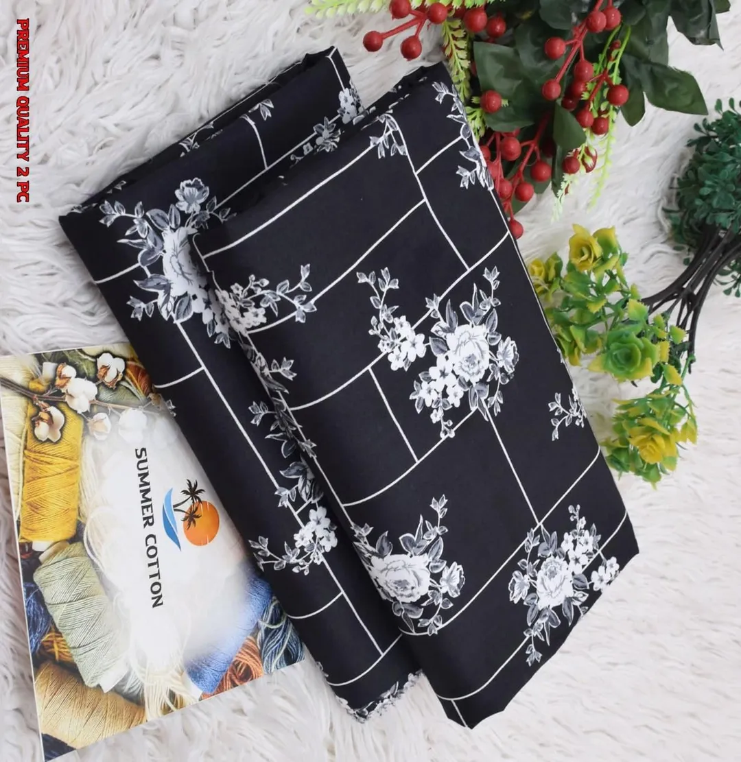 Black Printed Polo Cotton 2Pc Suit Set for Women