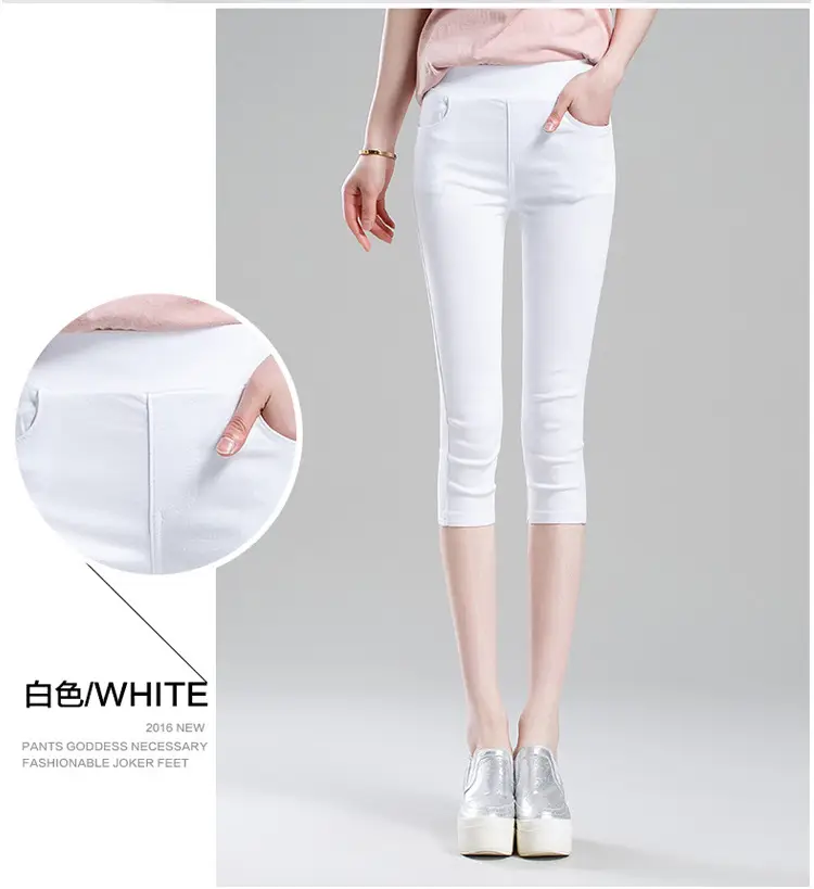 Plus Size Summer Stretch Cropped Pants Women White