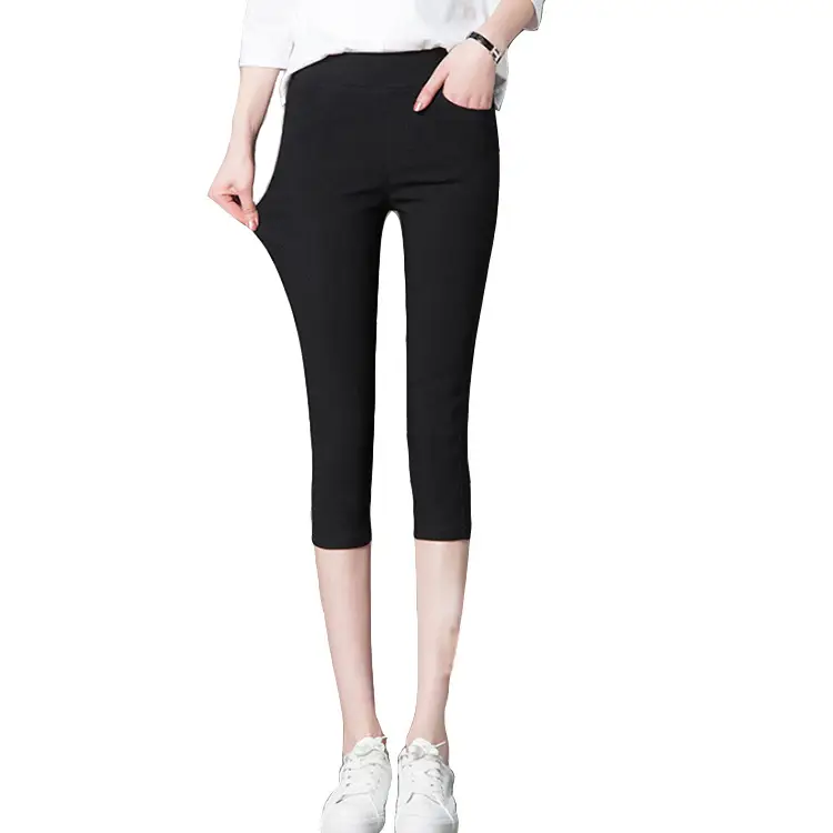 Plus Size Summer Stretch Cropped Pants Women White