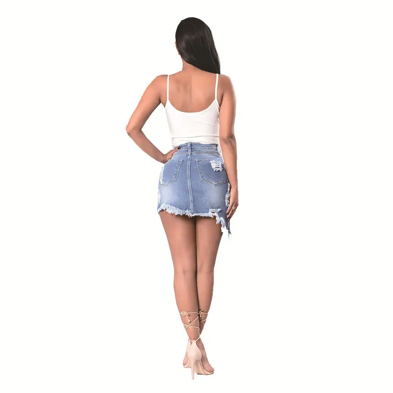 Women Asymmetrical Denim Skirt Black Spring Summer