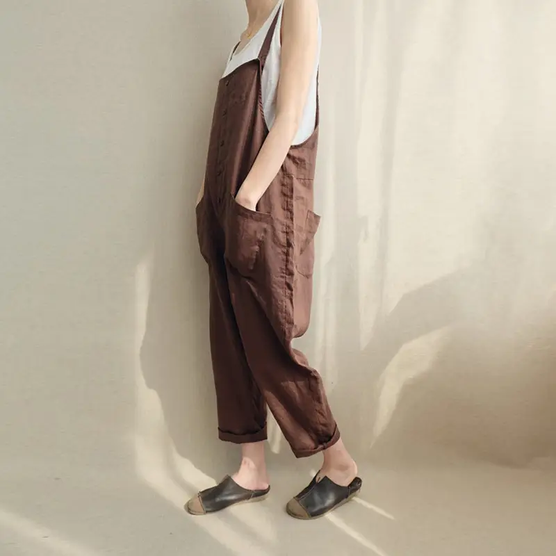 Plus Size Breathable Suspender Pants for Women S-Green