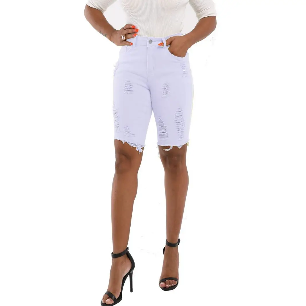 Women Ripped Slim Fit Denim Jeans Summer White