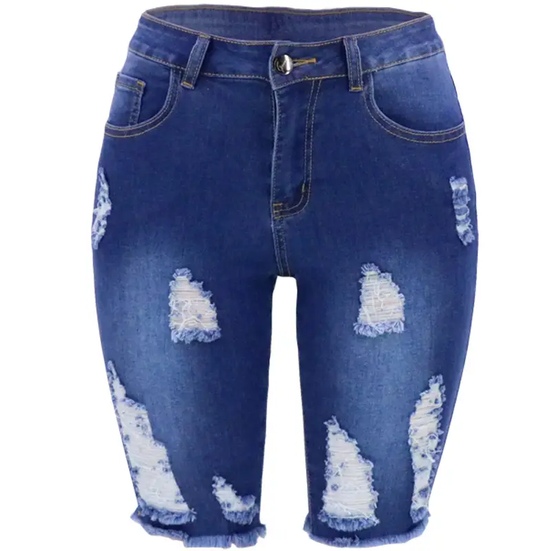Women Ripped Slim Fit Denim Jeans Summer White