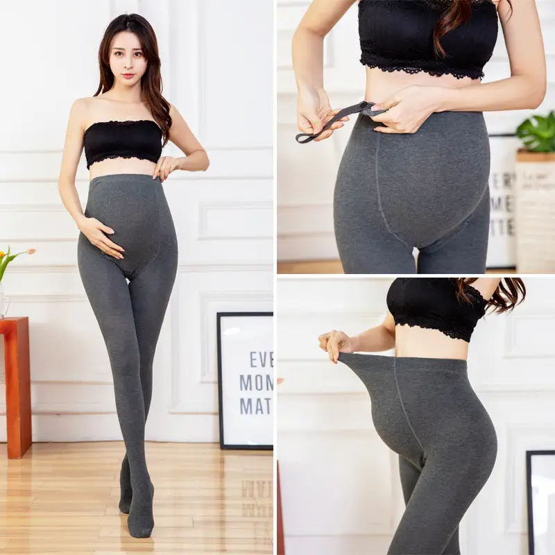 Pregnant Leggings Fleece-lined Striped Cotton Large