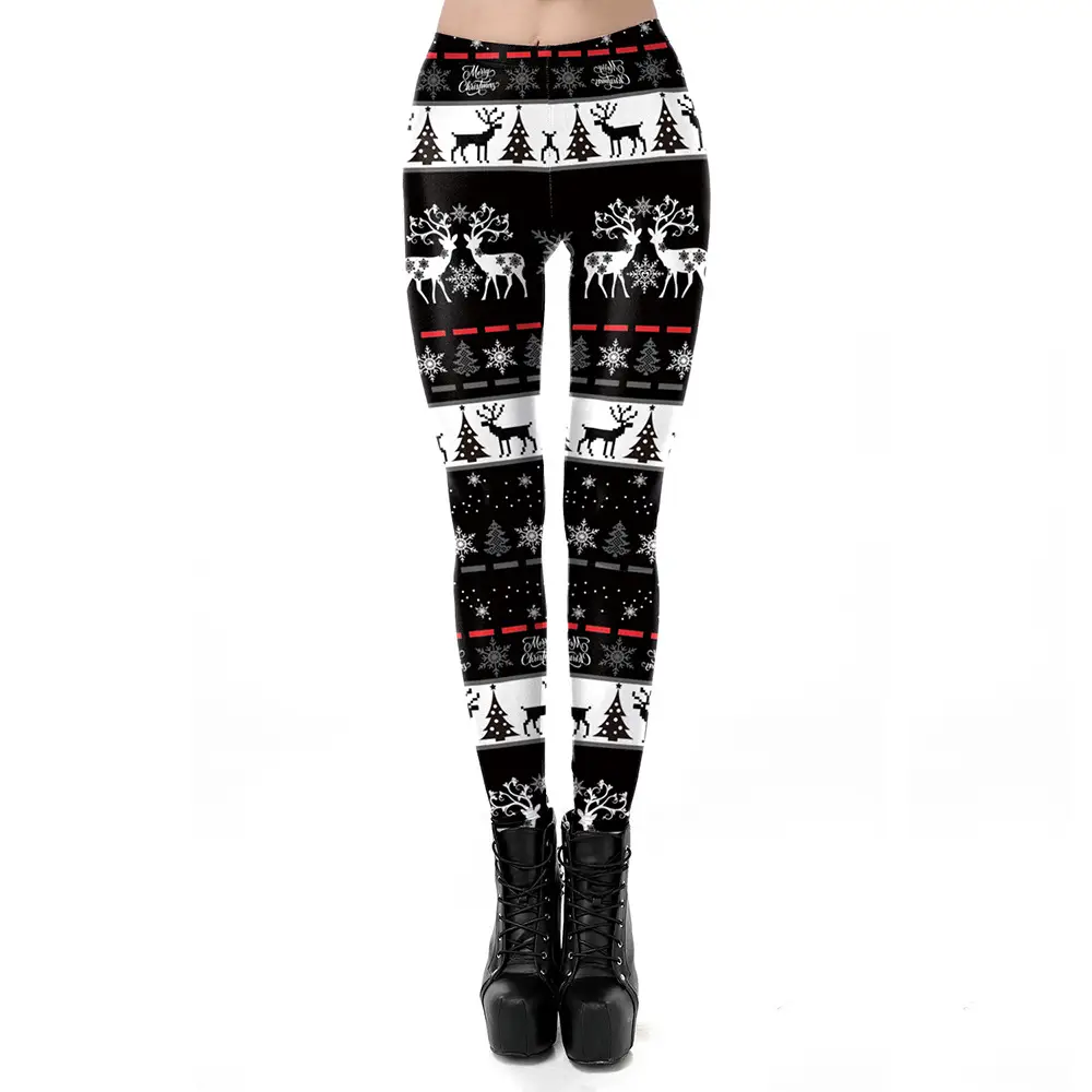 Women Christmas Deer Print Stretch Leggings Spring Wear