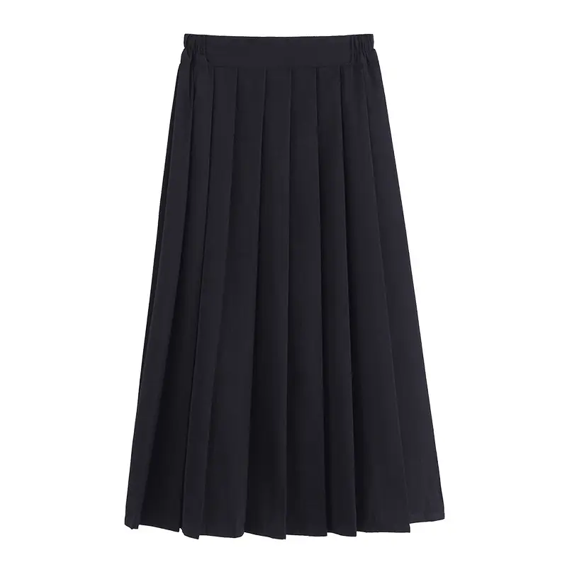Black Pleated Skirt Loose Waist A-Line Autumn School Wear
