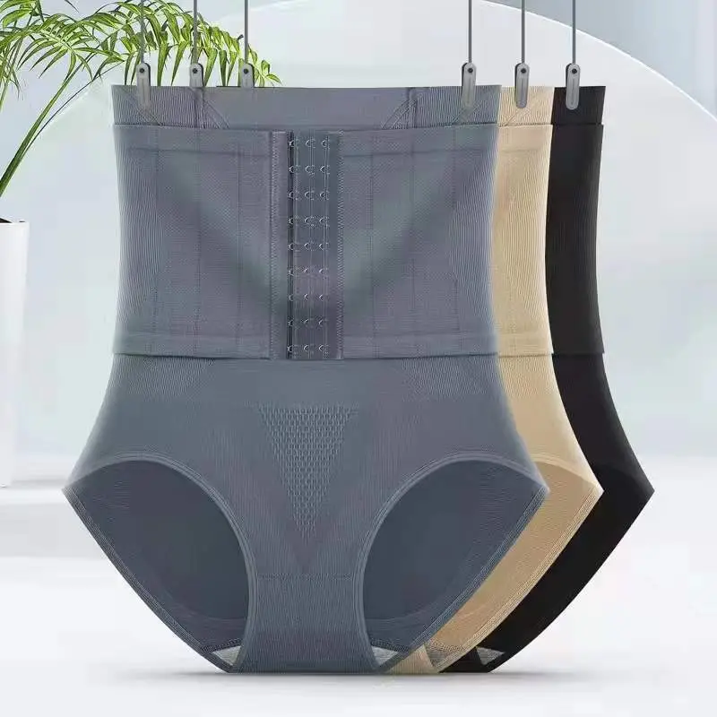 Women High Waist Belly Shaping Pants Black Buckle Pressurized