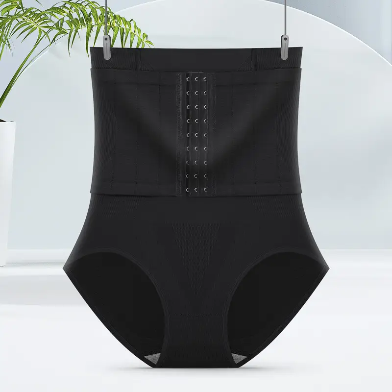 Women High Waist Belly Shaping Pants Black Buckle Pressurized