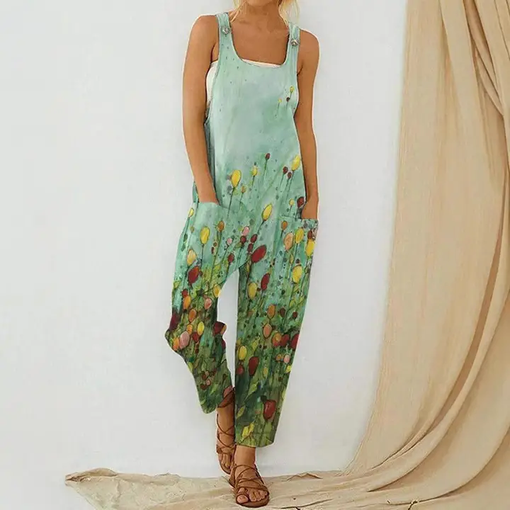 Women Bird Print Strap Jumpsuit Casual Trendy