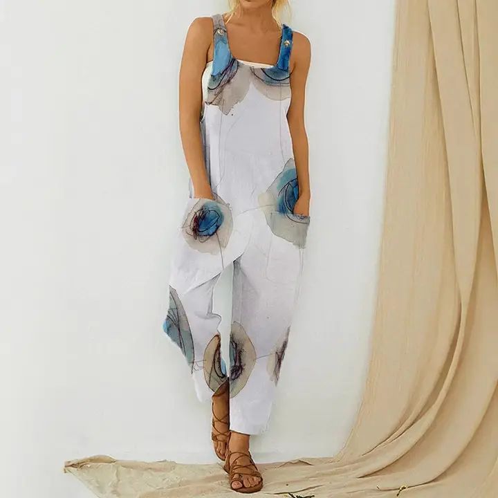 Women Bird Print Strap Jumpsuit Casual Trendy