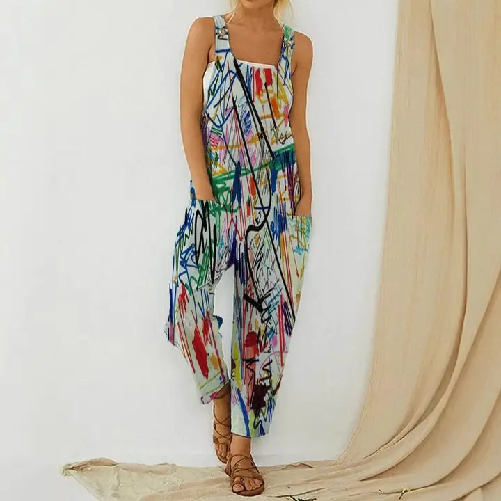 Women Bird Print Strap Jumpsuit Casual Trendy