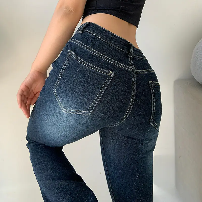 Women Low Waist Flared Jeans S-Blue High Quality