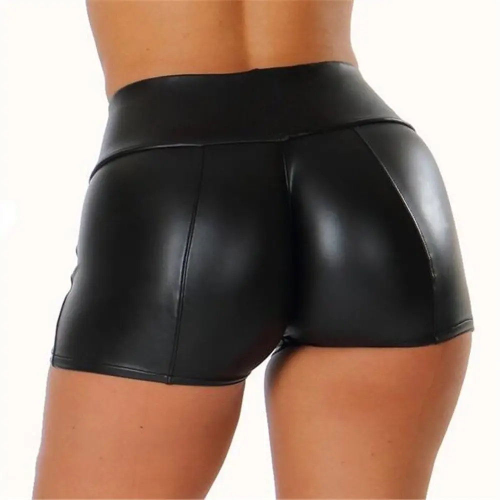 Women Black Leather High Waist Shorts