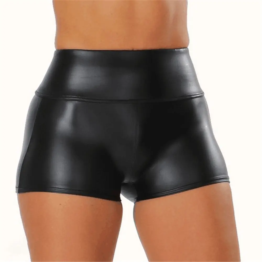 Women Black Leather High Waist Shorts