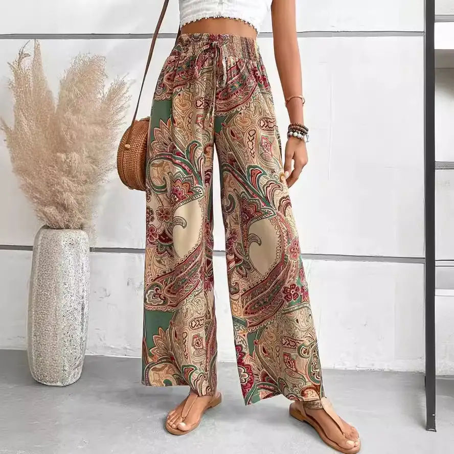 Women Paisley Print Loose Pants Multi Color Casual Fit