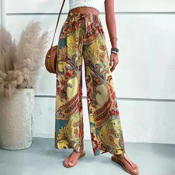 Women Paisley Print Loose Pants Multi Color Casual Fit