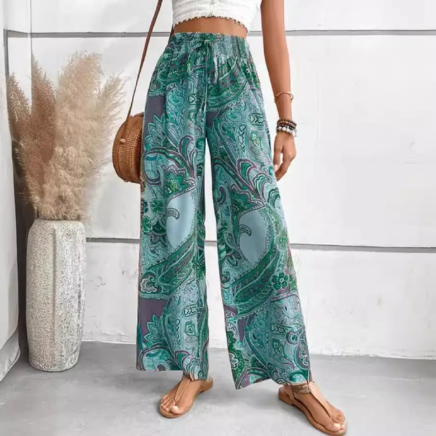 Women Paisley Print Loose Pants Multi Color Casual Fit