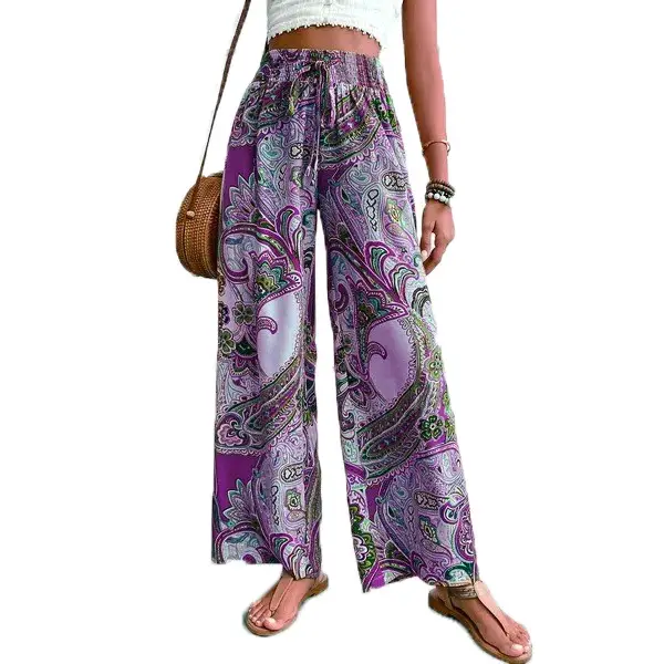 Women Paisley Print Loose Pants Multi Color Casual Fit