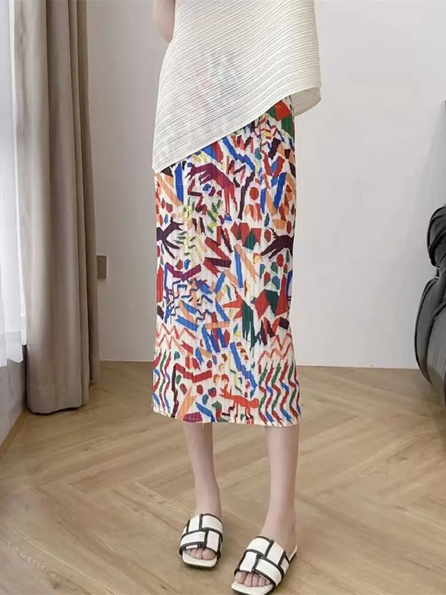 Women Slim Fit Pleated Summer Skirt Mid-Length