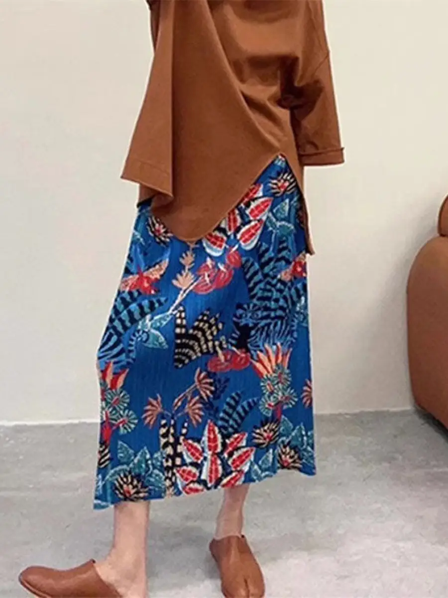 Women Slim Fit Pleated Summer Skirt Mid-Length