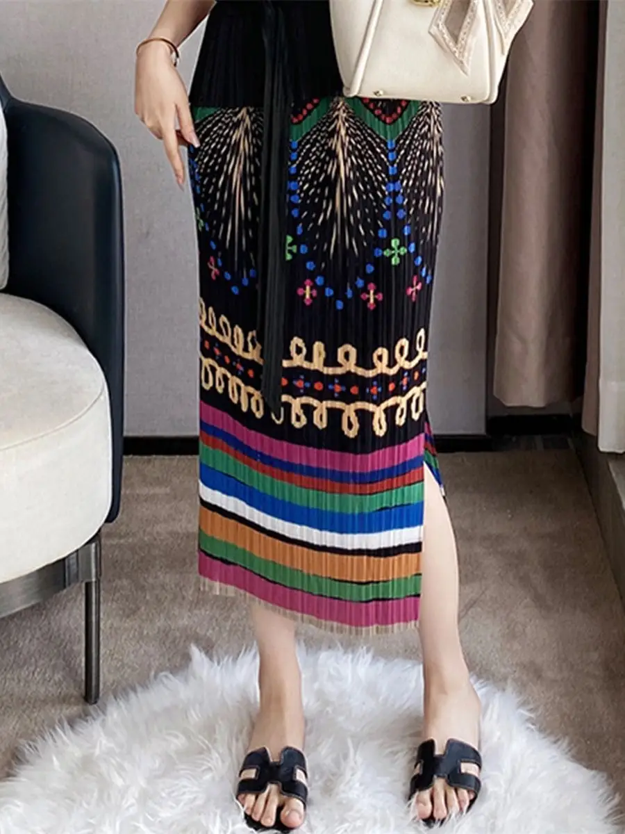 Women Slim Fit Pleated Summer Skirt Mid-Length