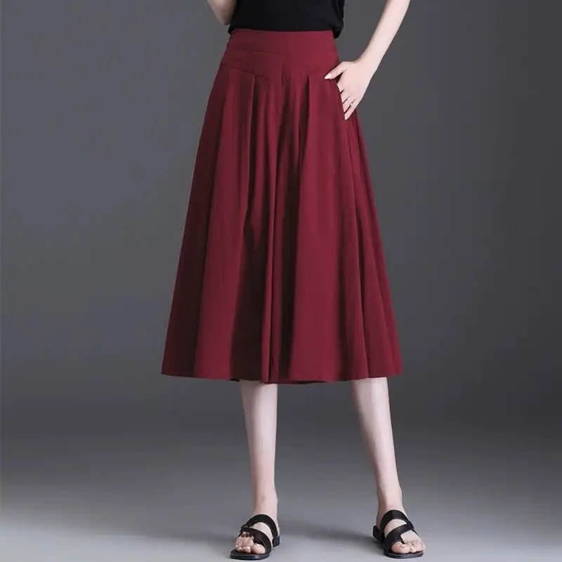 Women High Waist Loose Pants Wine Red Summer Casual