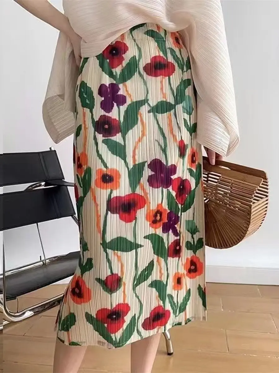Summer Pleated Skirt Slim Fit Printed Stylish Women