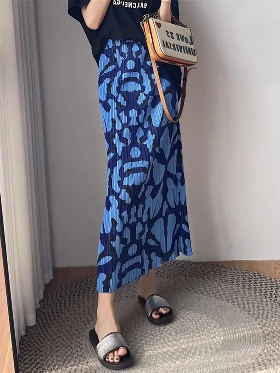 Summer Pleated Skirt Slim Fit Printed Stylish Women
