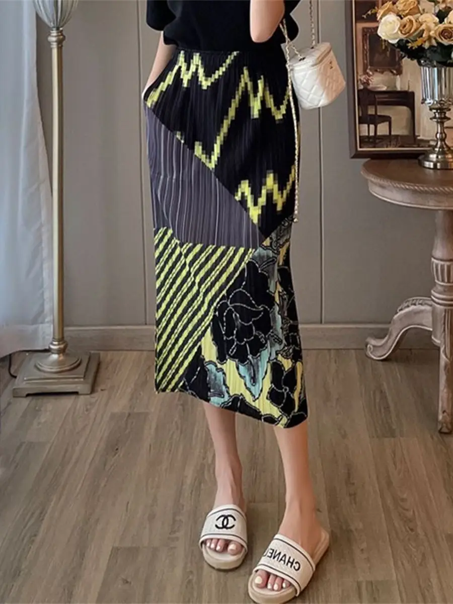 Summer Pleated Skirt Slim Fit Printed Stylish Women