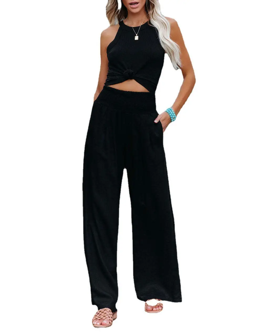 Women Loose Wide Leg Pants Cotton Plus Size White Summer