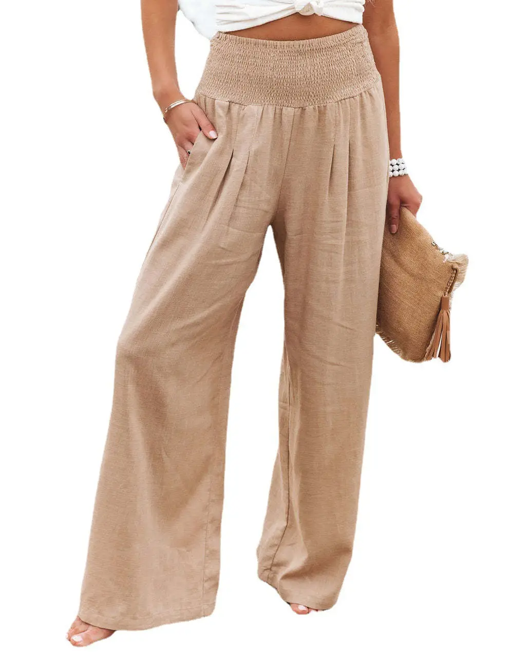 Women Loose Wide Leg Pants Cotton Plus Size White Summer