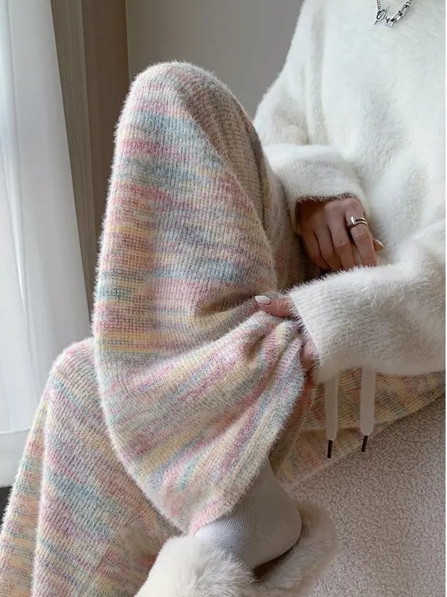 Women Fleece High Waist Wide Leg Pants Winter Warm Casual